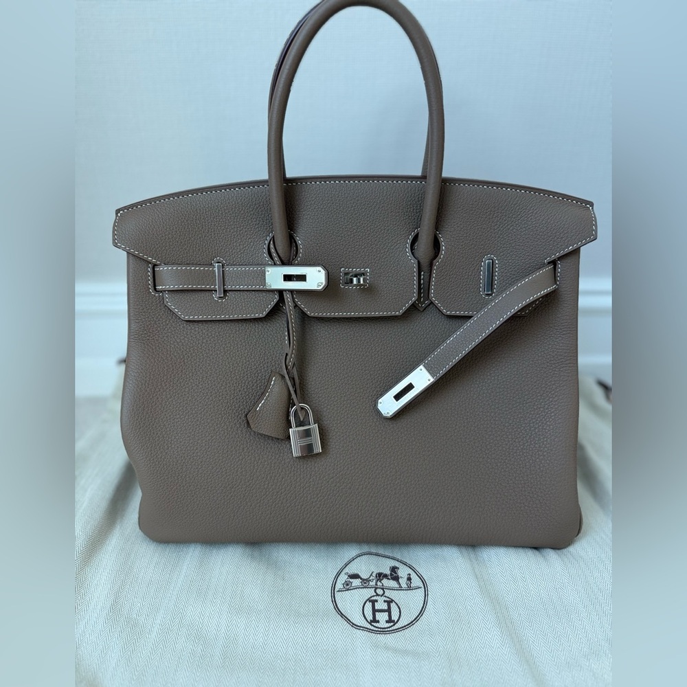 NEW Hermes Birkin 35 Ètoupe Togo Leather bag with Palladium Hardware,stampW 2024 - Picture 10 of 17